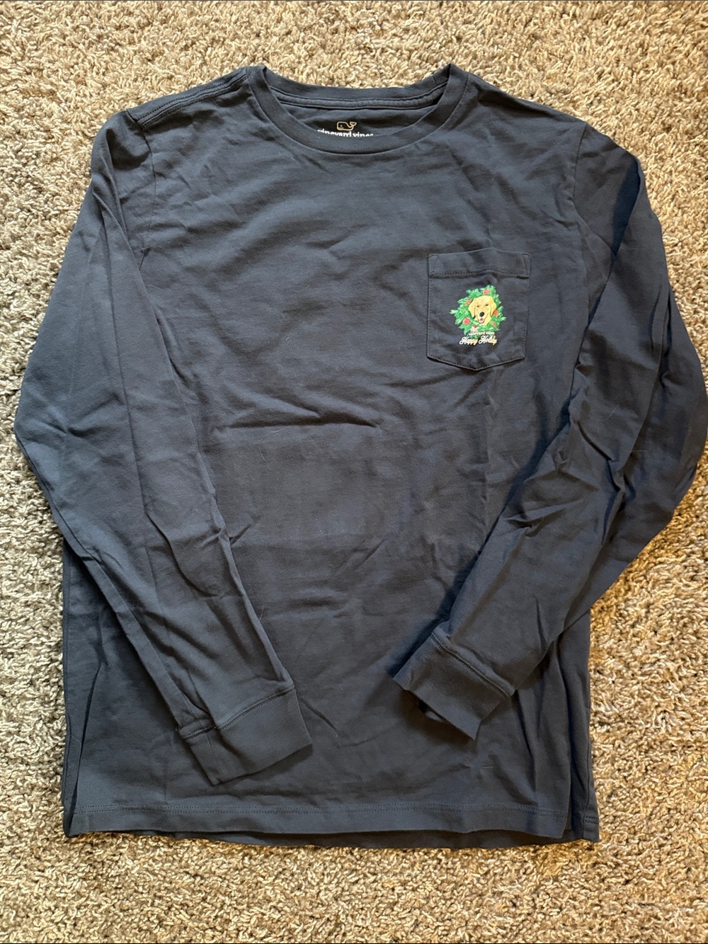 Boys Vineyard Vines “Happy Holidays” Golden Retriever LS Tee, Size M (12-14)